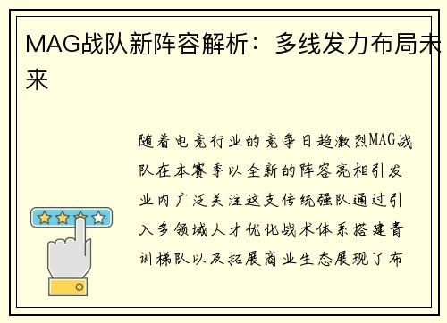 MAG战队新阵容解析：多线发力布局未来