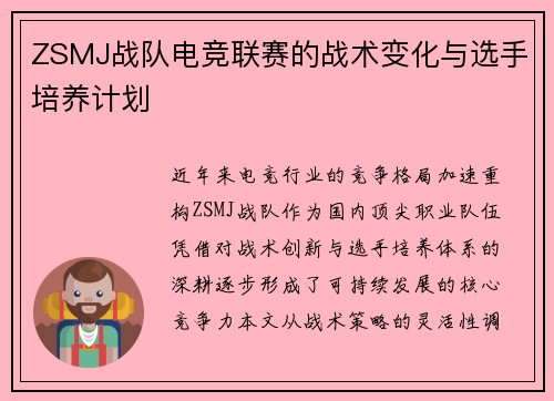 ZSMJ战队电竞联赛的战术变化与选手培养计划